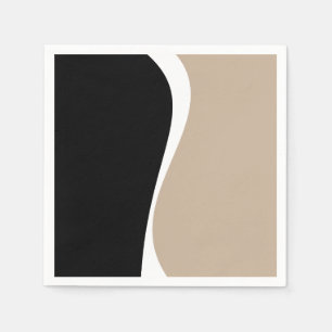 Serviette En Papier Vagues simples 2 - Taupe, noir et blanc