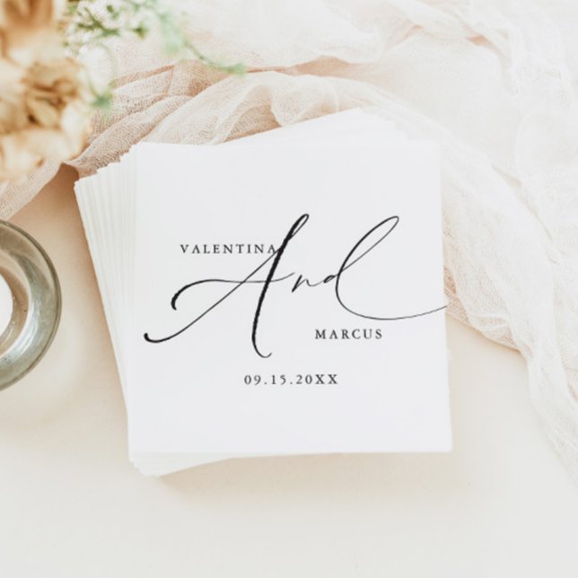 Serviette En Papier VALENTINA Chic Elegant Calligraphie Script Mariage (Créateur téléchargé)