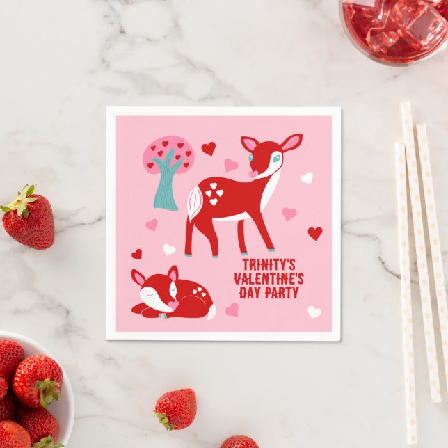 Serviette En Papier Valentines Jour de fête Rose mignon Cerf (En situation)