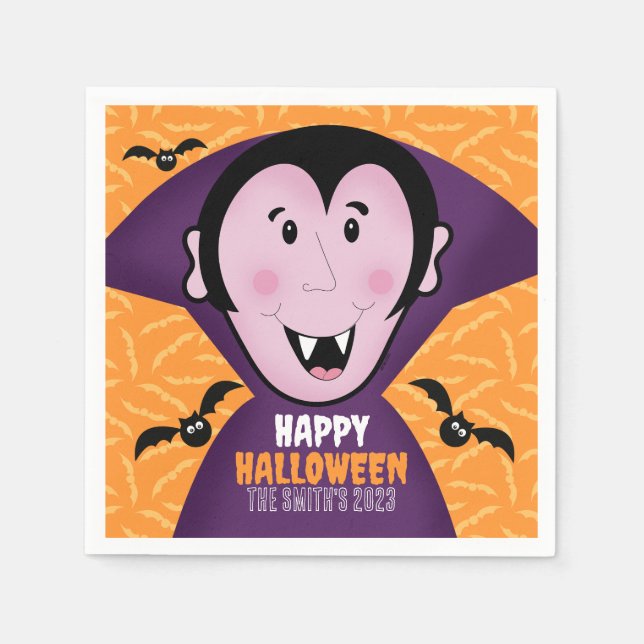 Serviette En Papier Vampire Dracula Bats Enfants Joli Halloween (Devant)