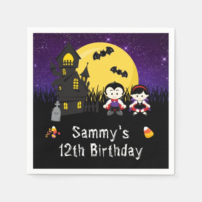 Serviette En Papier Vampires de fête d'anniversaire d'Halloween violet (Devant)