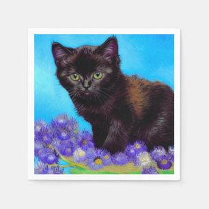 Serviette En Papier Van Gogh Chat et fleurs