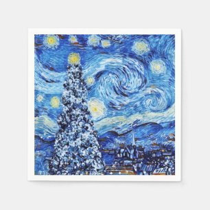 Serviette En Papier Van Gogh - La nuit étoilée - Napk de Noël blanc