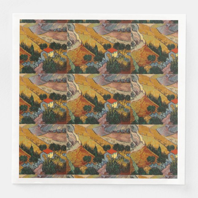 Serviette En Papier Van Gogh Paysage avec Maison et Plowman (Devant)