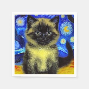Serviette En Papier Van Gogh Starry Nuit Siamese Cat