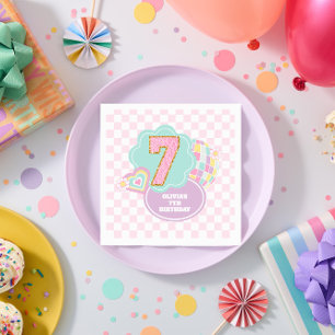 Serviette En Papier Varsity preppy pastel patch 7e anniversaire