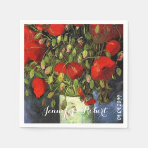 Serviette En Papier Vase avec Red Poppies Vincent van Gogh. Vintage