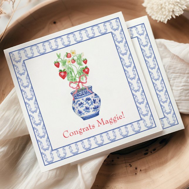 Serviette En Papier Vase de la Chinoiserie des fraises rouges (Créateur téléchargé)