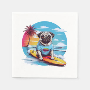 Serviette En Papier Vector dog surf dans les vagues