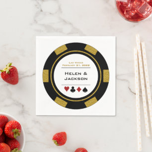 Serviette En Papier Vegas Mariage Black Gold White Casino Poker Chip