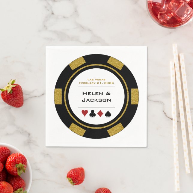 Serviette En Papier Vegas Mariage Black Gold White Casino Poker Chip (En situation)