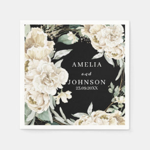 Serviette En Papier Végétation botanique noire mariage d'hiver simple