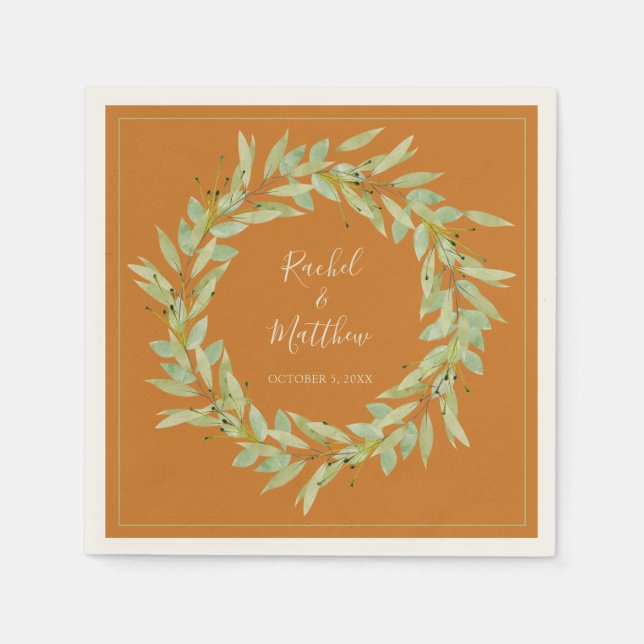 Serviette En Papier Végétation de la couronne sur Mariage Ochre (Devant)