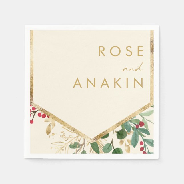 Serviette En Papier Végétation de Noël moderne | Serviettes Mariage cr (Devant)