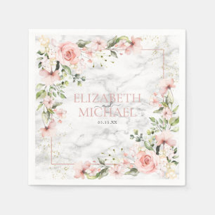 Serviette En Papier Végétation dorée Dusty rose Mariage floral