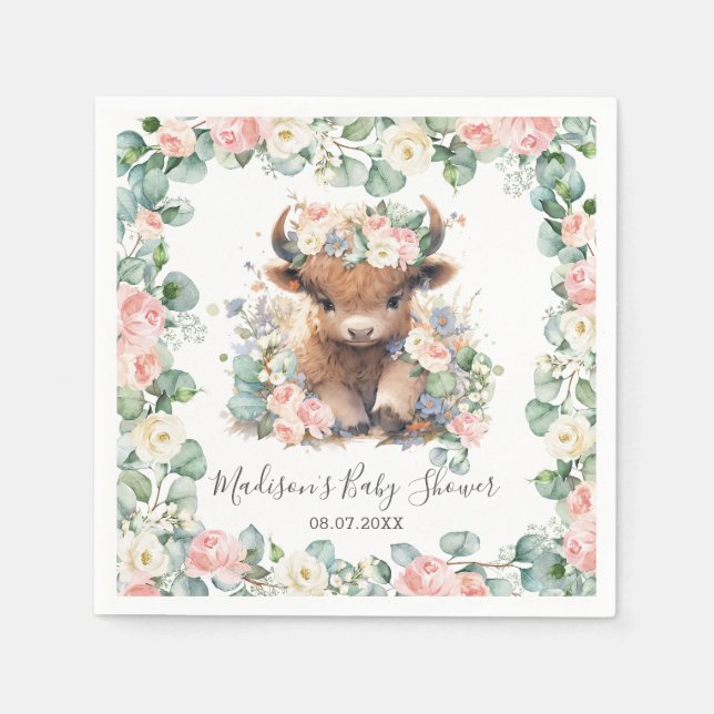 Serviette En Papier Végétation Florale Highland Baby shower de vache A (Devant)