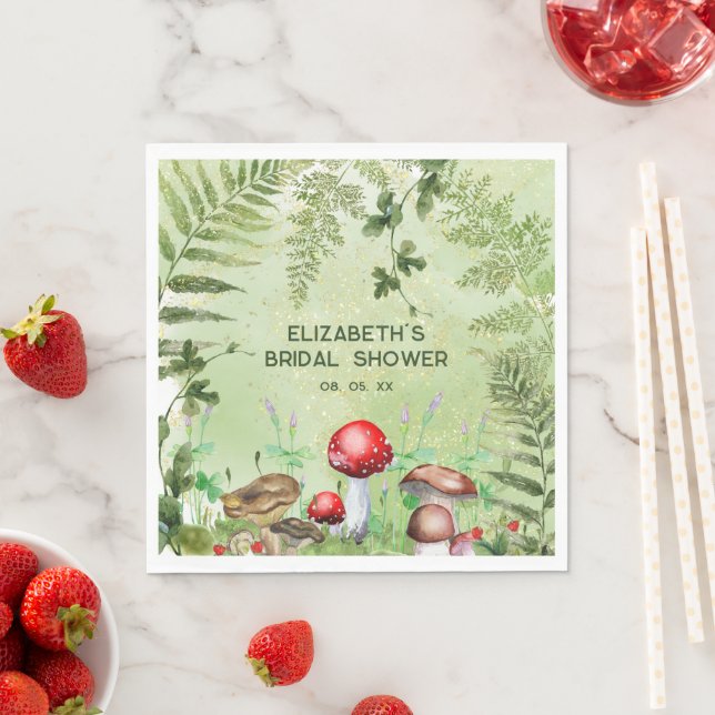 Serviette En Papier Végétation rustique de la forêt champignons fougèr (En situation)