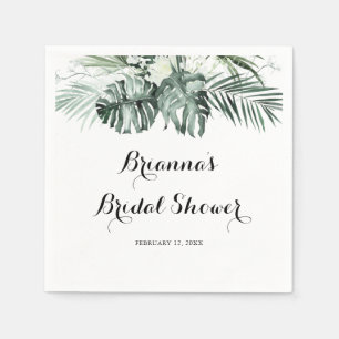 Serviette En Papier Végétation tropicale Fête des mariées florale blan