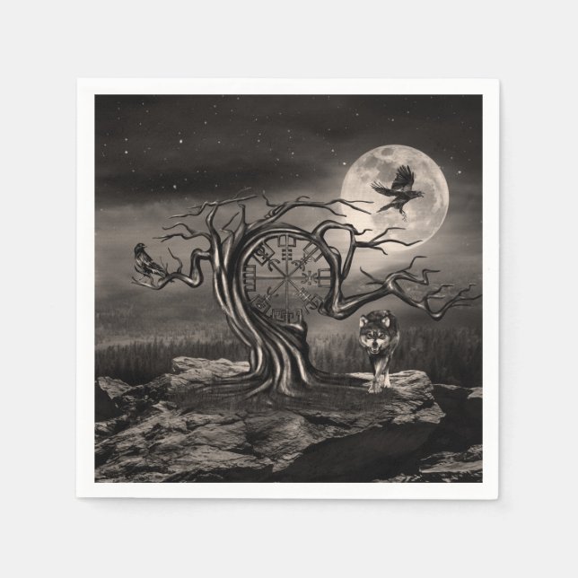 Serviette En Papier Vegvisir Arbre paysage de la lune - sépia (Devant)