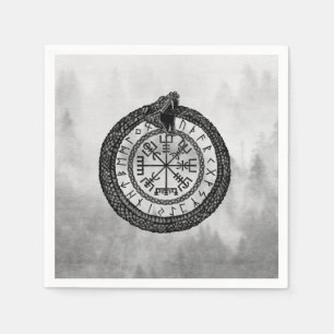 Serviette En Papier Vegvisir avec Ouroboros et runes - niveaux de gris