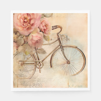 Serviette En Papier Vélo ancien et fleurs pour découpage/fêtes