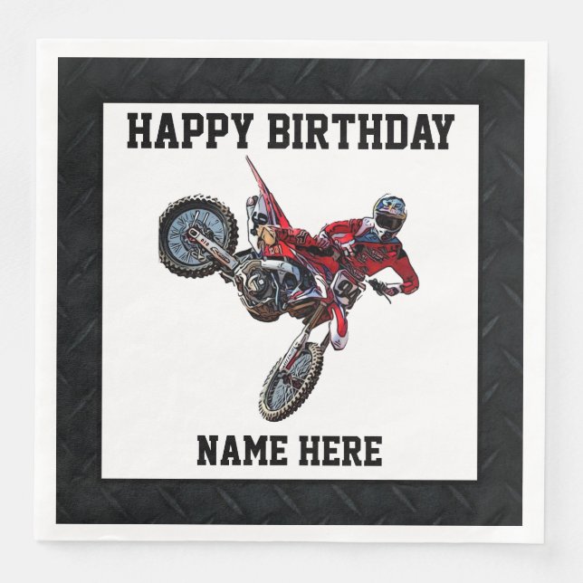 Serviette En Papier Vélo droit rouge Anniversaire Nom sportif Racing S (Devant)