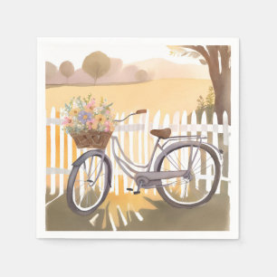 Serviette En Papier Vélo Panier de Fleurs Aquarelle Florale