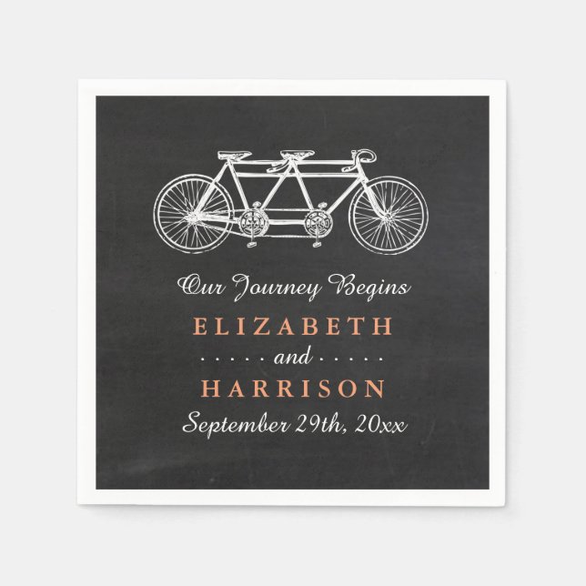 Serviette En Papier Vélo Tandem Sur Mariage Chalkboard (Devant)