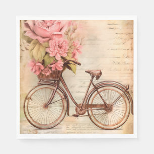 Serviette En Papier Vélo vintage et fleurs pour découpage/Parties
