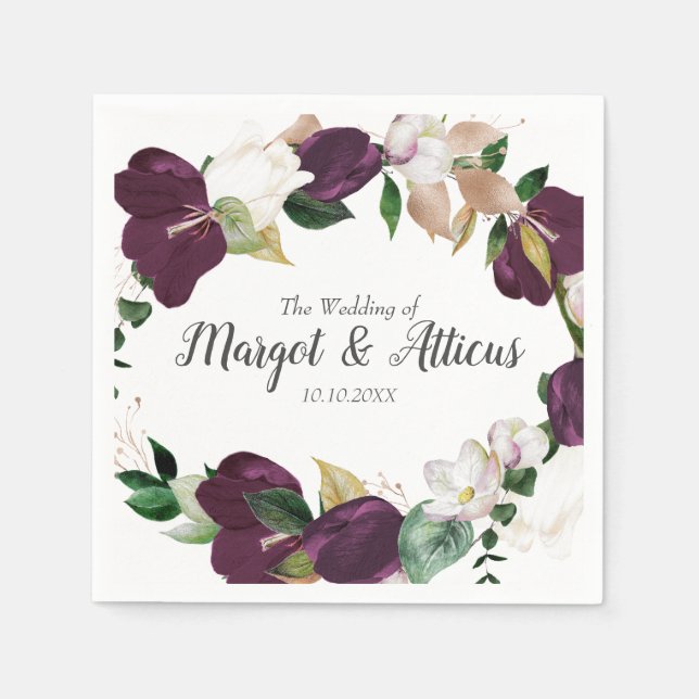Serviette En Papier Velvet Magnolia Plum Mariage (Devant)