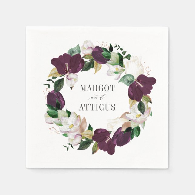 Serviette En Papier Velvet Magnolias | Mariage personnalisé Napkin (Devant)