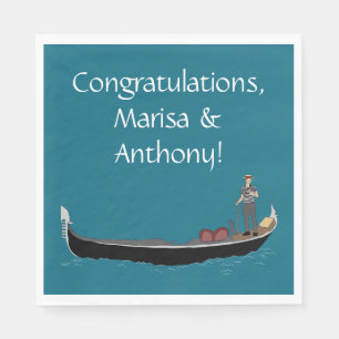 Serviette En Papier Venise, Italie Gondola et Gondolier Turquoise Blue