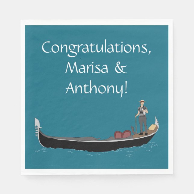 Serviette En Papier Venise, Italie Gondole et Gondolier Bleu Sarcelle (Devant)