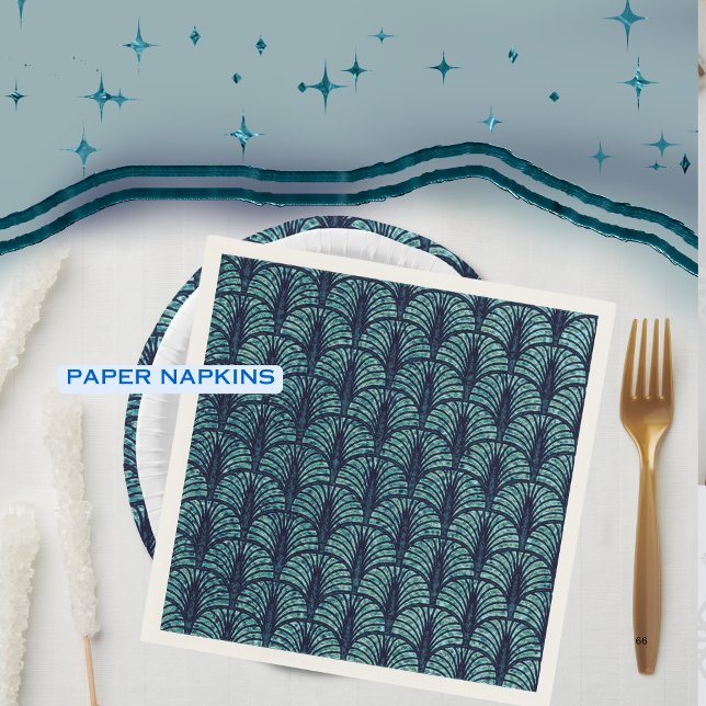 Serviette En Papier Ventilateur Art déco Motif bleu (Art Deco Fan Pattern Blue Napkins )