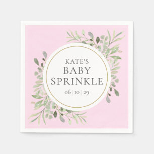 Serviette En Papier Verdure Aquarelle Feuille rose bébé fille Douche