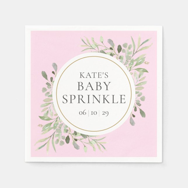 Serviette En Papier Verdure Aquarelle Feuille rose bébé fille Douche (Devant)