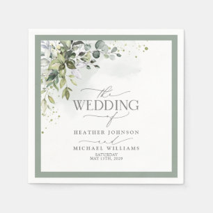 Serviette En Papier Verdure botanique Mariage d'aquarelle fleurie