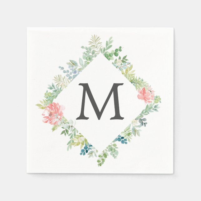 Serviette En Papier Verdure douce Monogram Cocktail Napkin (Devant)