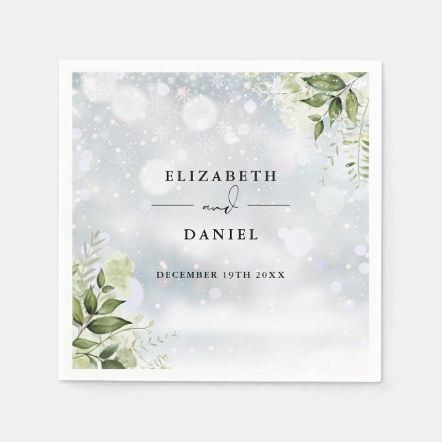 Serviette En Papier Verdure Floral Élégant Mariage d'hiver (Devant)