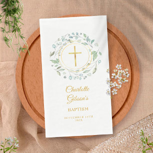 Serviette En Papier Verdure Laurel Garland Gold Baptême Christening