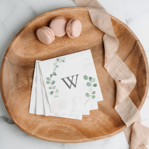 Serviette En Papier Verdure minimaliste Eucalyptus Monogram Mariage