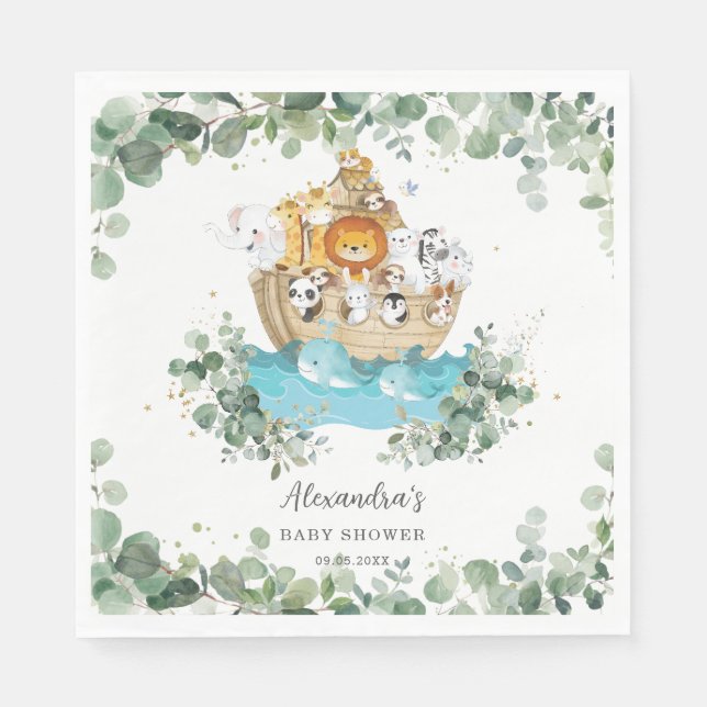 Serviette En Papier Verdure Noah's Ark Cute Animaux Bébé Anniversaire (Devant)
