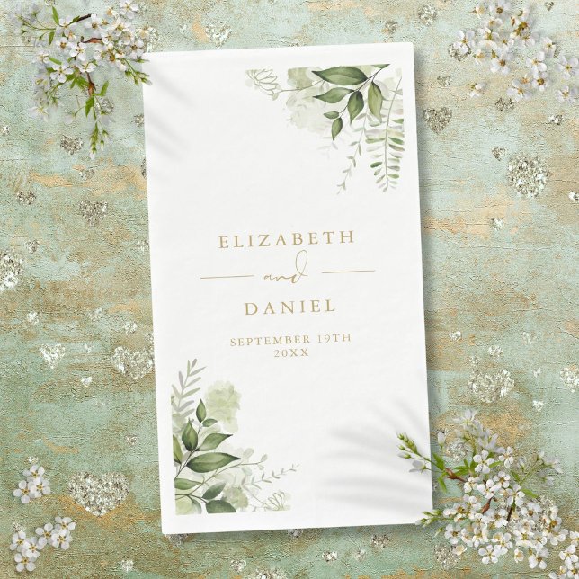 Serviette En Papier Verdure rustique Floral Élégant Mariage or (Rustic Greenery Floral Elegant Gold Wedding Paper Guest Towels)