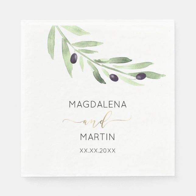 Serviette En Papier verdure rustique olivier mariage (Devant)