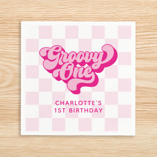 Serviette En Papier Vérificateur Rétro Rose Chaud Groovy One
