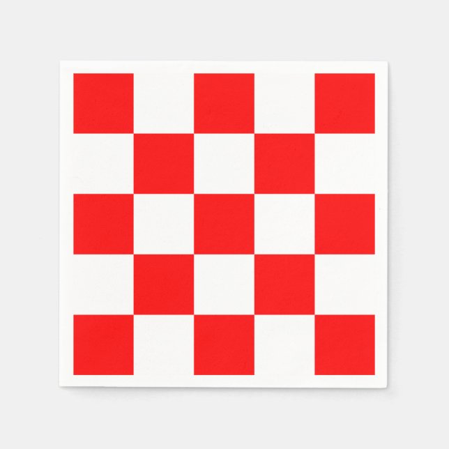Serviette En Papier Vérificateurs modernes géométriques rouges blancs  (Devant)