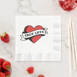 Serviette En Papier Véritable amour Tatouage Coeur   Design romantique