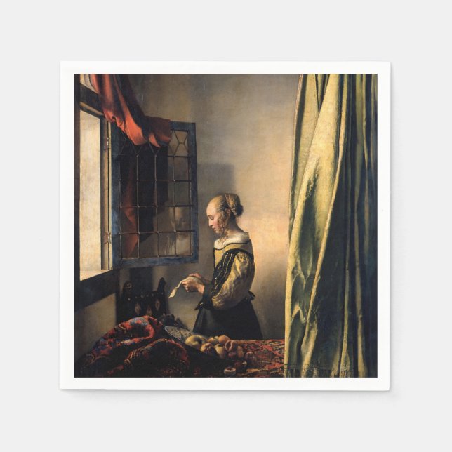 Serviette En Papier Vermeer - Fille lisant une lettre à une fenêtre ou (Devant)