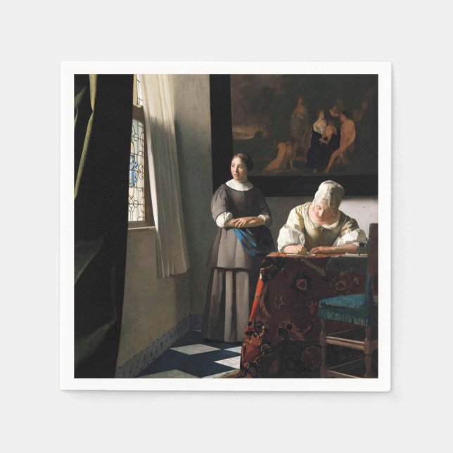Serviette En Papier Vermeer - Lady Écrire une lettre avec sa bonne (Devant)