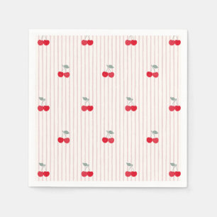 Serviette En Papier Vernis Cœur de Cerises Rouges et Rayures Vintage